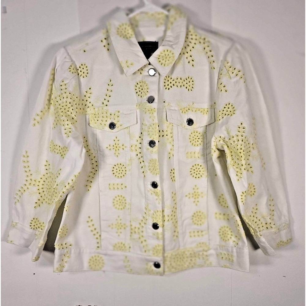G by Giuliana Black Label Jacket Womens MEmbroidered Eyelet White Green‎ Travel